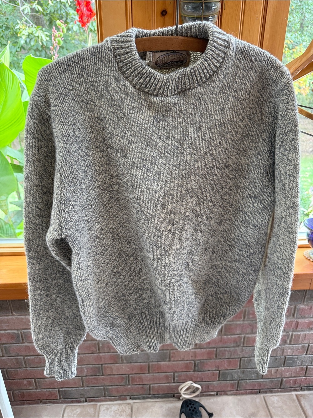 Vintage Heather Gray and Cream Crewneck Wool Sweater
